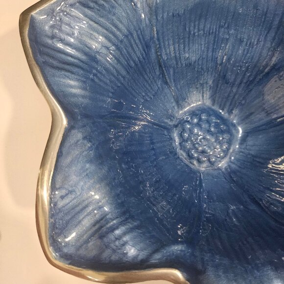 Julia Knight Lily Shaped 8" Serving Bowl Silver/Azure Blue Like New! - Picture 8 of 10